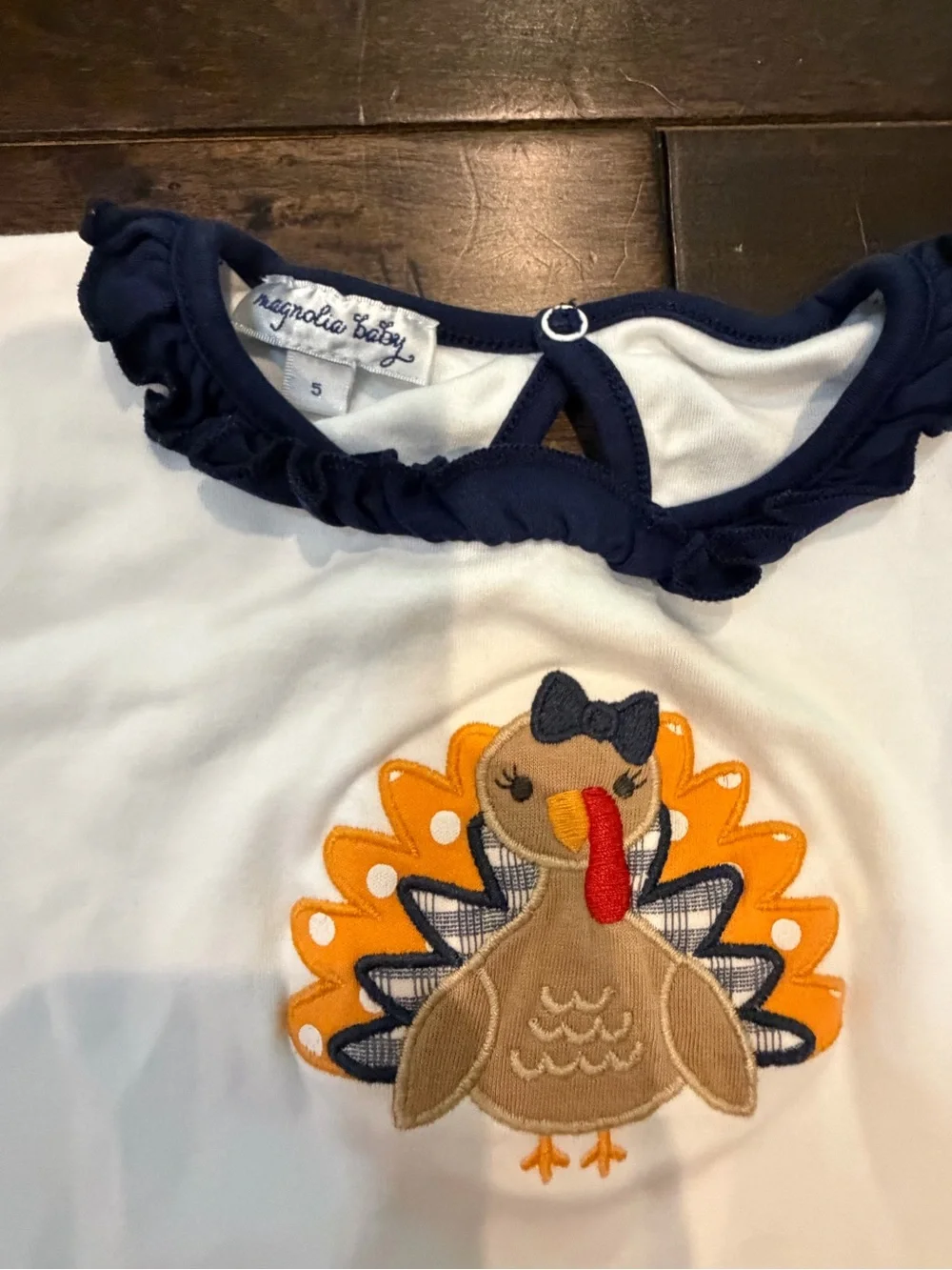 Girls White & Navy Turkey Applique Matching Set